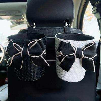 Creative Knit Leather Bowknot Car Trash Bin Can for Headrest Mini Auto Outlet Air Vent Rubbish Bag Garbage Storage Box for Women
