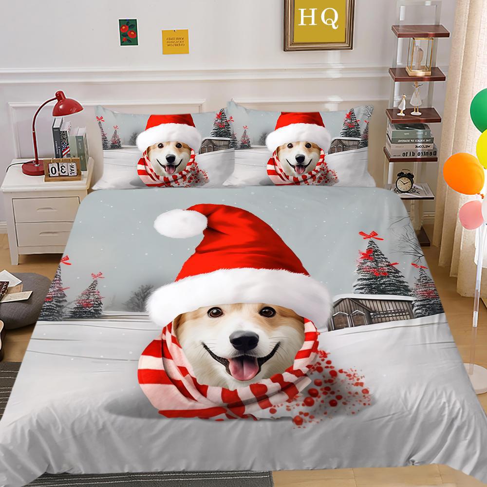 Christmas Dog Three-Piece 3D Digital Printing Home Textile Bedding Spot