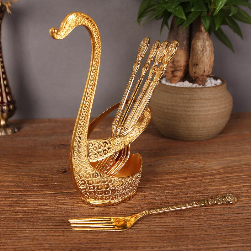 Creative fruit fork, dessert cake fork, dessert coffee spoon base, swan seat combination tableware set, large.