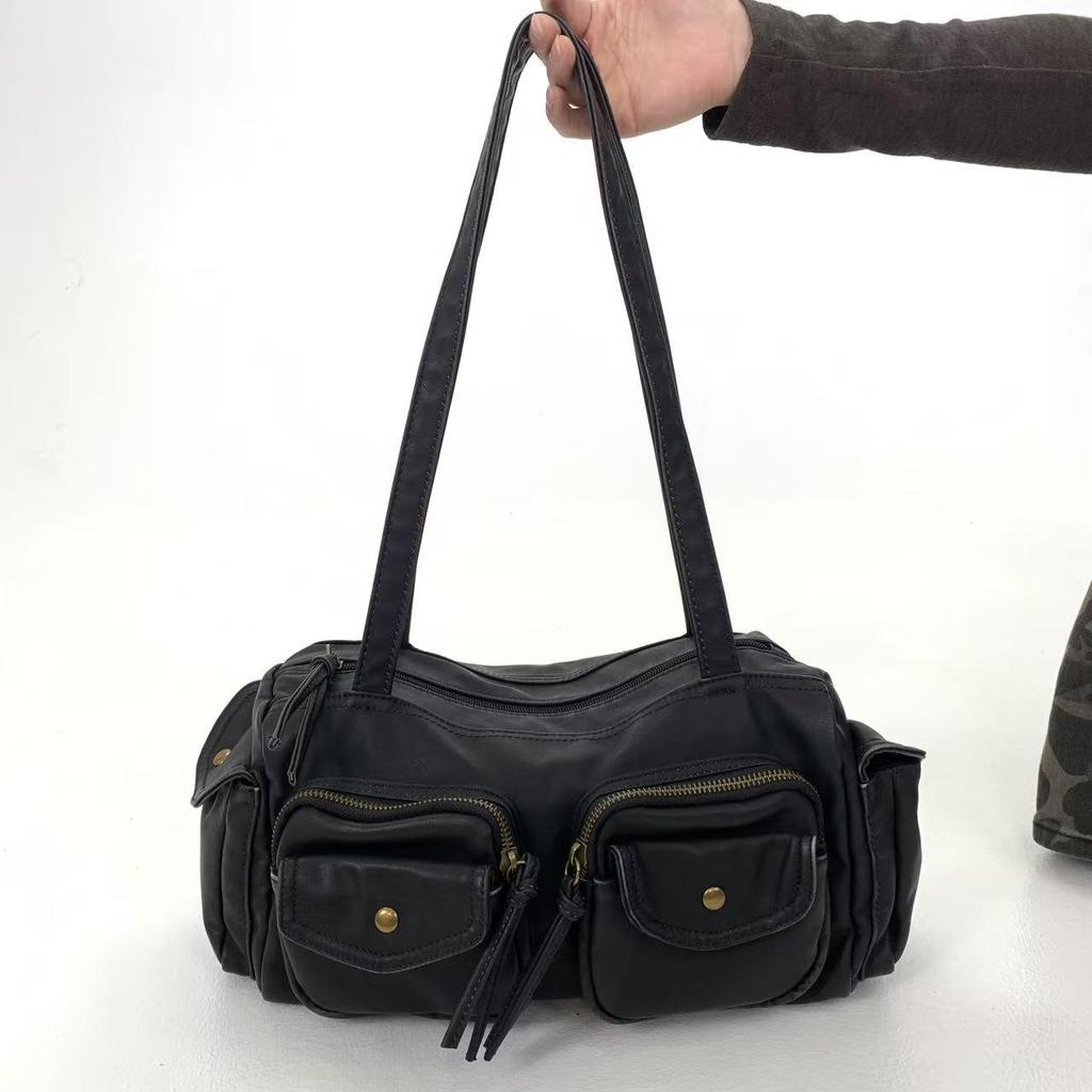 Women'S Retro Leopard Print Large Bag Large Capacity Splicing Rivet Leather Shoulder Handbag