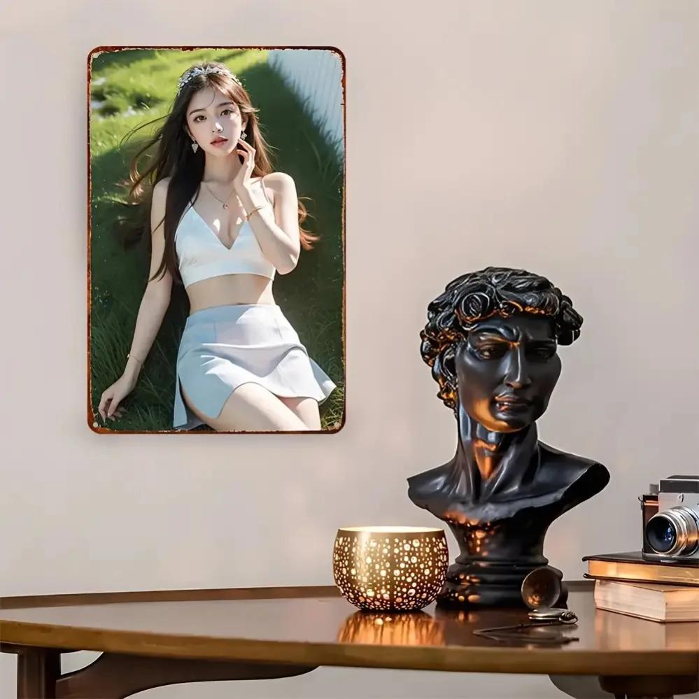

Hisun Tin Sign HD Metal Tin Sign Beautiful Asian Girl Portrait Vintage Wall Art Decor for Home Bar Cafe Garage Retro Metal Poster Plaque Gift 20x30cm