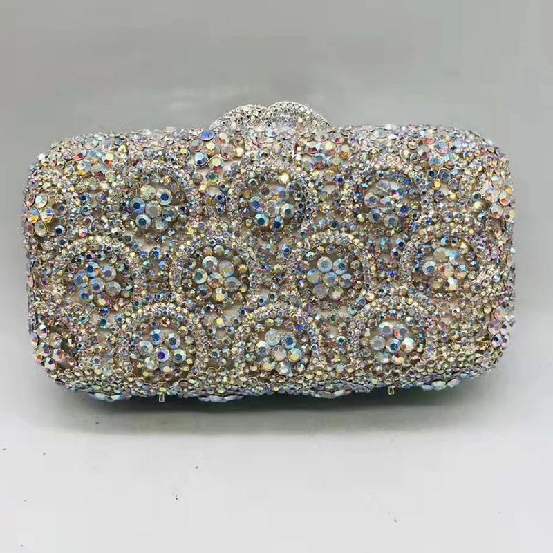 

WHTUOHENG Crystal Evening Clutches Bag Green/Champagne/Pink/Silver Diamond Wedding Purses Rhinestone Women Flower Handbags 17.5cmX10cmX5cm