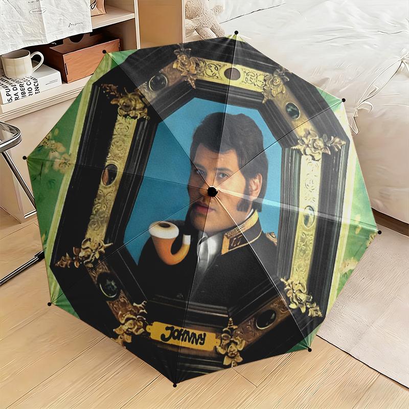 1pc Johnny Hallyday Umbrella Portable Folding Umbrella Iron Frame Hole Bone Structure Outdoor Home Umbrella