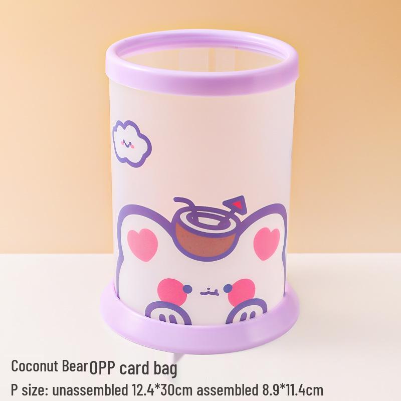 Cartoon Round Folding Pen Holder - Creative Desk Storage for Students & Offices