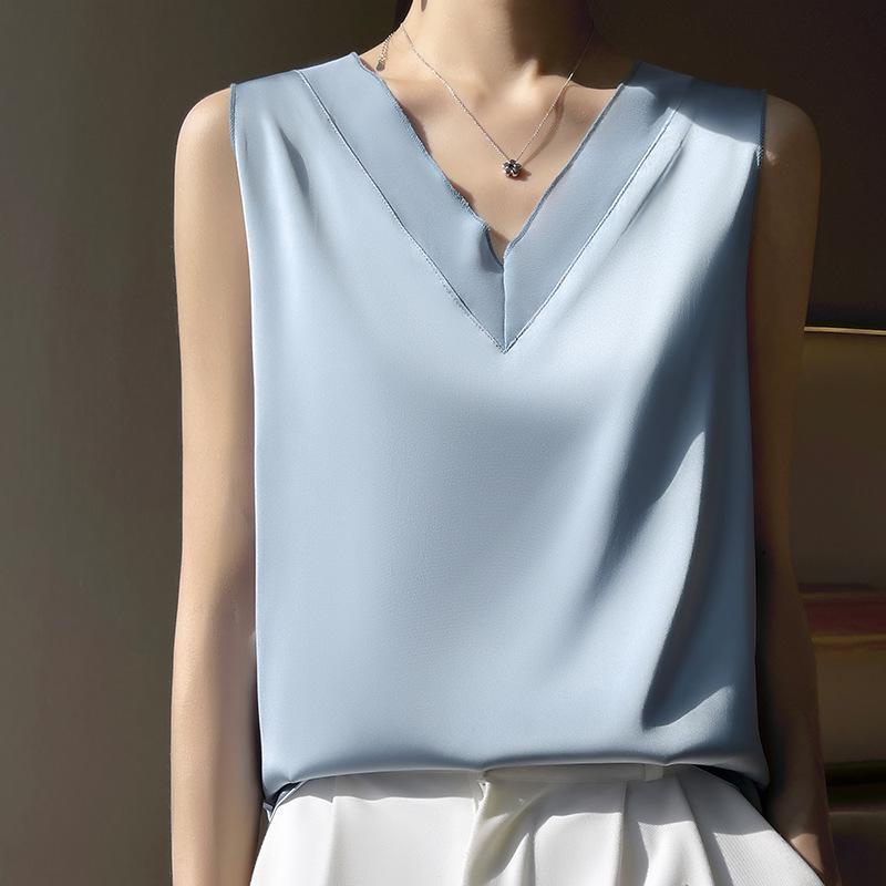 2025 Women's V-neck Ice Silk Camisole - Summer Mesh Base Layer Top