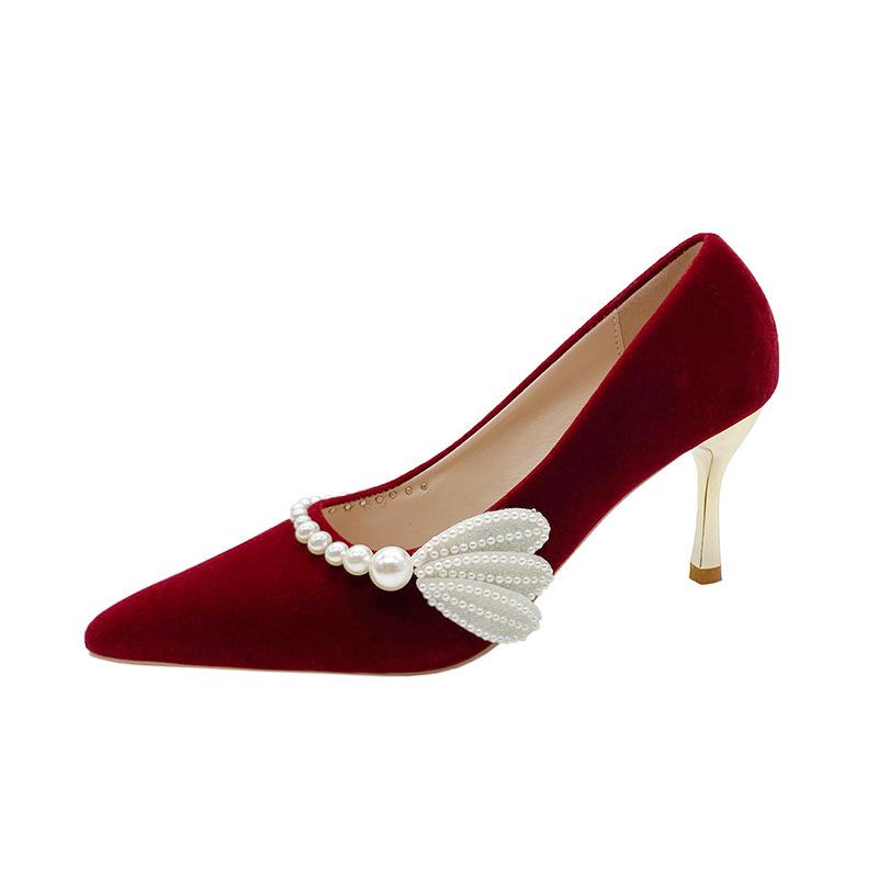 

Жемчужные свадебные туфли на высоком каблуке 2025 новые остроносые туфли для показа свадебные туфли беременным женщинам не устают ноги китайские свадебные туфли женские 40