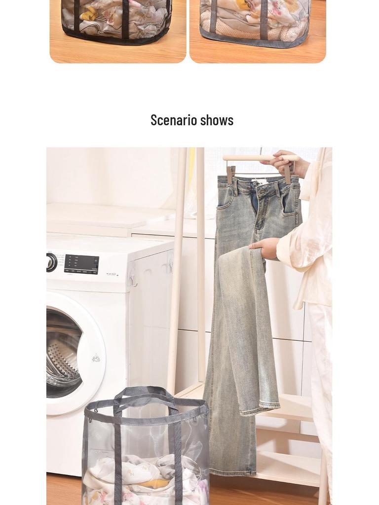 Portable Foldable Wall-Mounted Laundry Hamper: Large Capacity Mesh Basket for Bathroom Storage