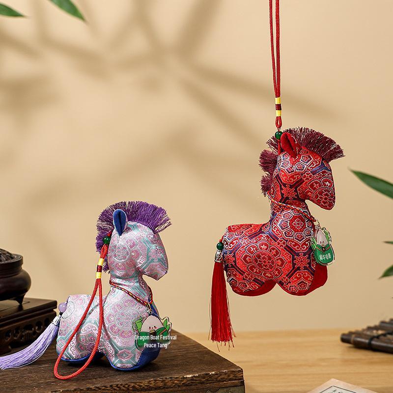 Chinese Style Fabric Horse Keychain Pendant for Students - Good Luck Charm for Exams