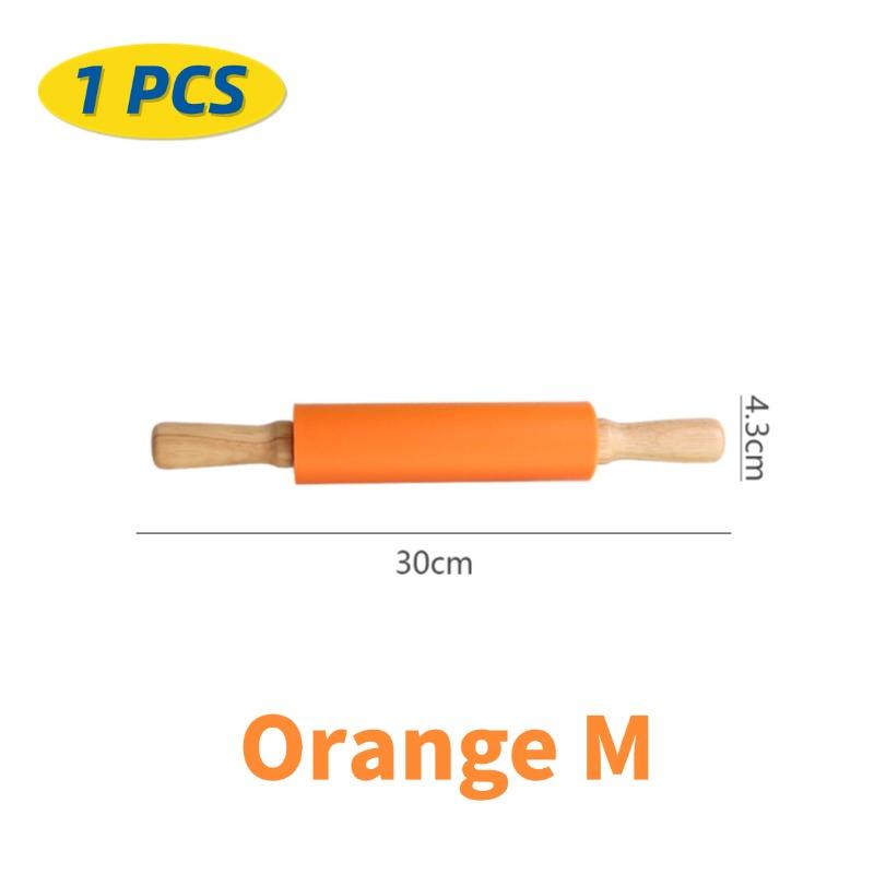 1/4Pcs Non-Stick Silicone Rolling Pin Wooden Handle Pastry Dough Flour Roller Kitchen Cooking Kid Baking Tool For Pasta Dough