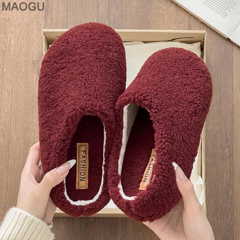 Women's Plush Slip-On Mules Cover Toe Winter Warm Faux Fur Lined Indoor Outdoor Casual Shoes Non-Slip Flat Slippers for Women