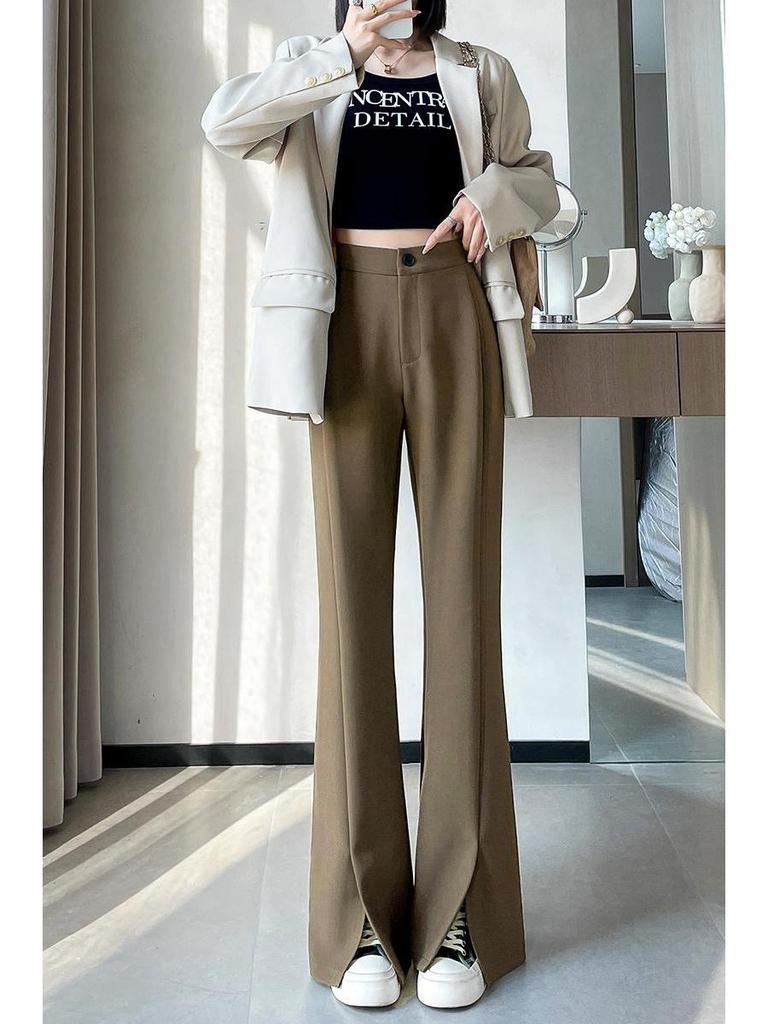 Women's High-Waist Black Flared Suit Pants - Slim Fit, Wide Leg, Spring 2024 Collection