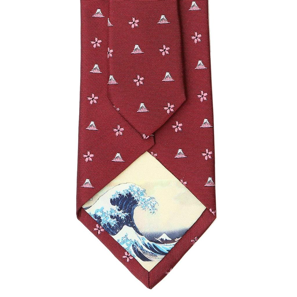 Necktie Hokusai Necktie for Men Blade Width Length 142cm [Fortuna Tokyo] 18. Nishijin-ori FT-T18 Red, 7cm,