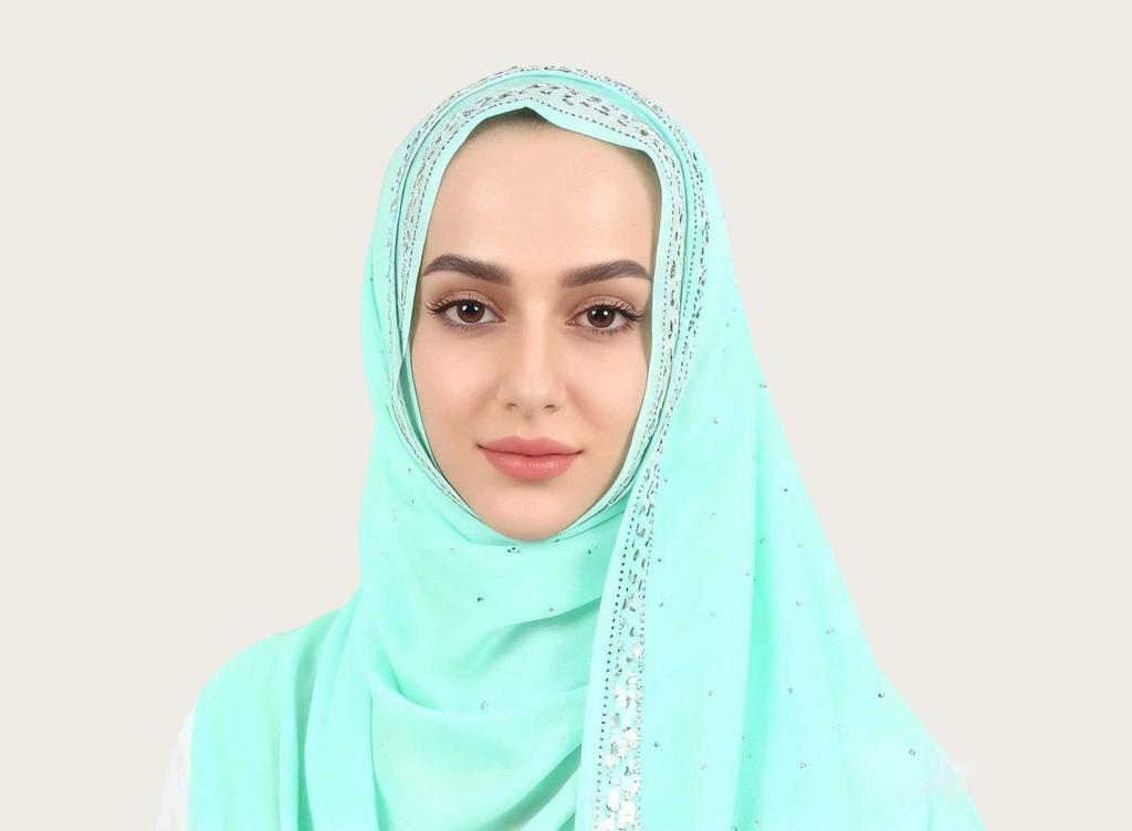 Pearl Chiffon Rhinestone Ethnic Scarf Shawl