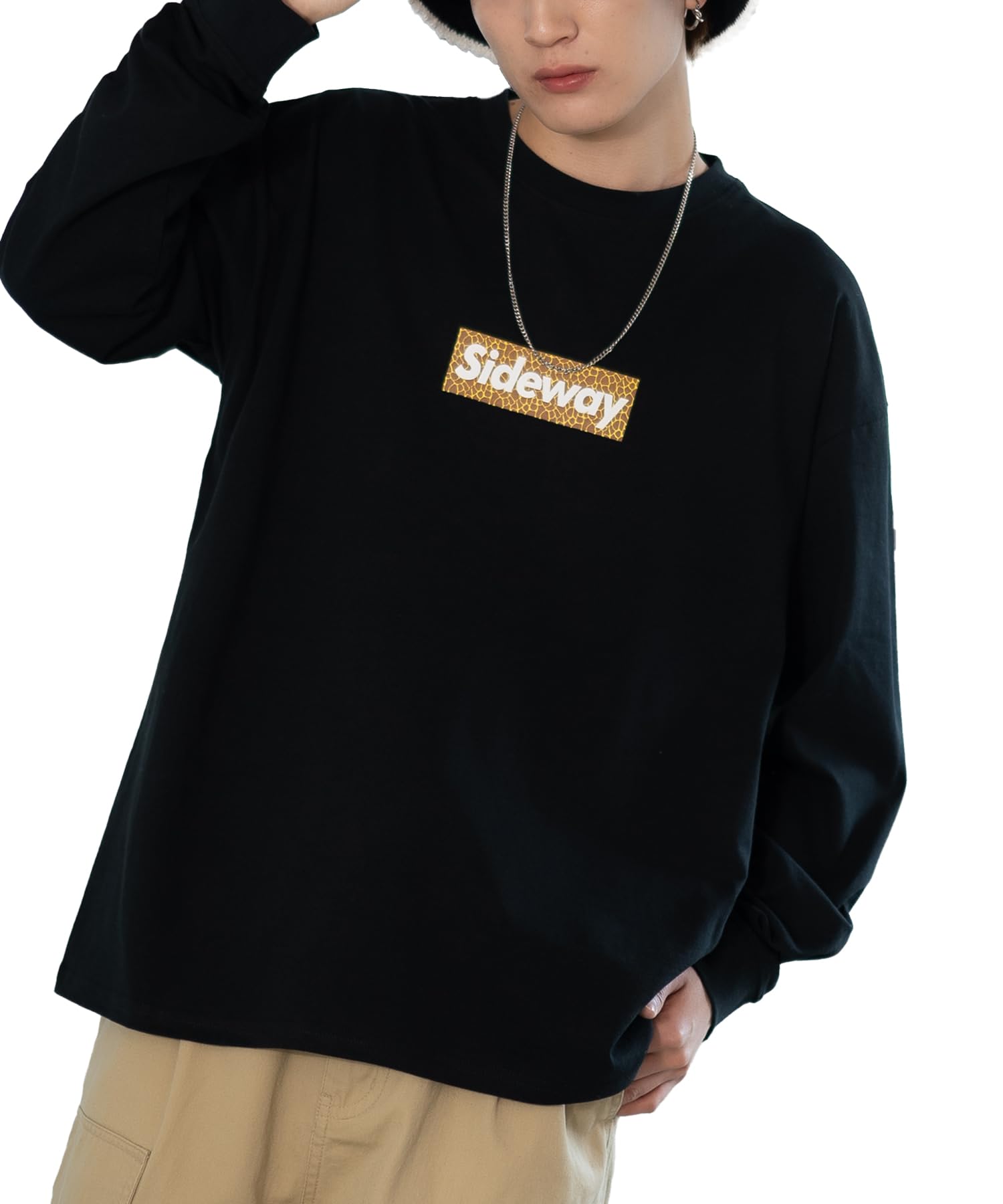 

IMPROMES Casual SIDEWAYSTANCE Giraffe Box Logo Long Sleeve T-Shirt, Men s, Black