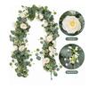 Artificial Eucalyptus Flower Garland with Rose Faux Floral Greenery Garland Fake Rose Flower Vine for Wedding Party Wall Backdrop Decor