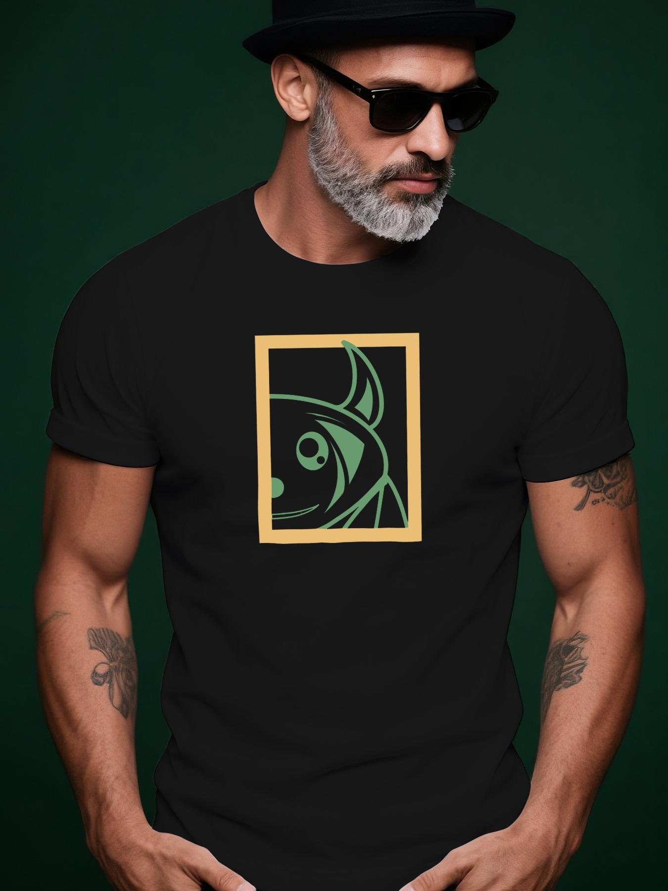 Short Sleeve Tshirt - Summer Graphic Fish Design with Gre... L