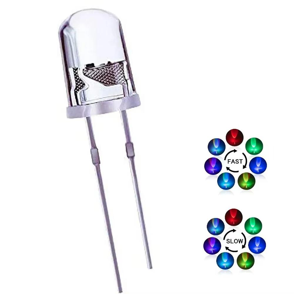 50PCS 5mm Multicolor Slow/Fast Flashing LED Diode Blinking Light Emitting Diodes 2 Pins Clear Round LED Lights