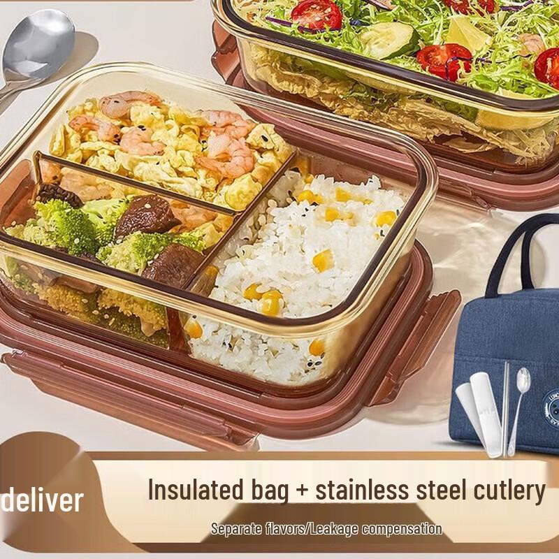 ZISIZ Microwaveable Glass Lunch Box Set with Insulated Bag and Cutlery (2-Pack)