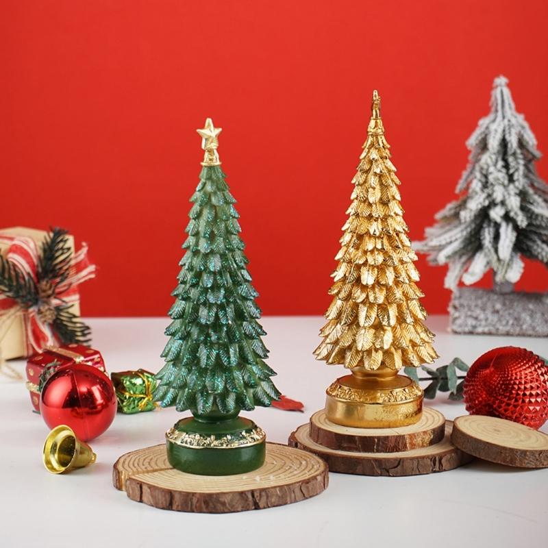Resin Christmas Tree Figurine Ornament Miniature Christmas Tree Decoration for Living Room Bedroom Office Desk Display