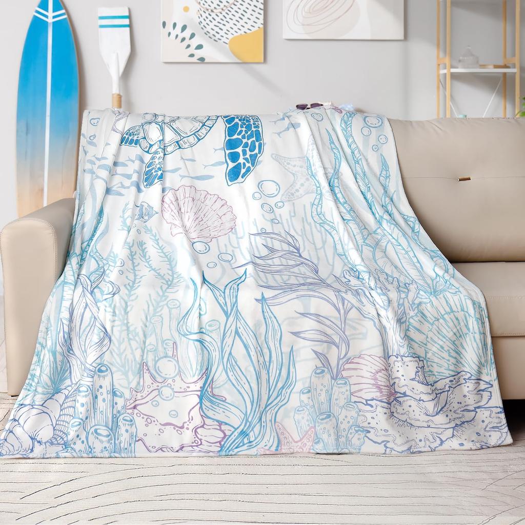 Sea Turtle Throw Blanket Nautical Coastal Throw Blanket Gift for Turtle Lover Throw Blankets Beach Coral Reef Flannel Fleece Thr