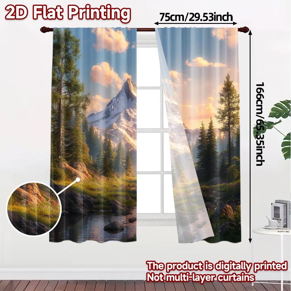 Set Of 2 Flat Printing Curtains Without Rod Mountain Serenity Creative Prints Home Modern Sheer Made Polyester