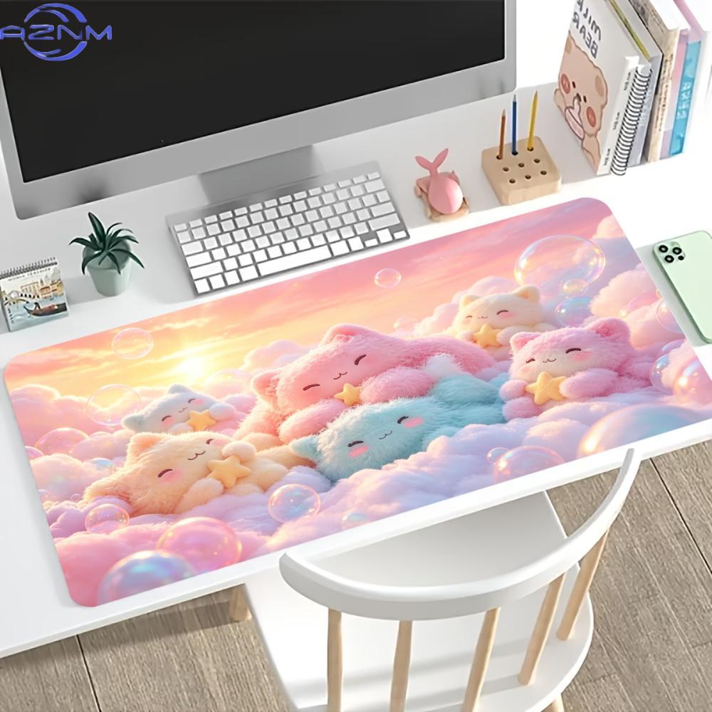Cute Pastel Cloud Bear Large Gaming Mouse Pad Non Slip Stitched Desk Mat For Pc Laptop Office Kawaii Home Desk Accessory