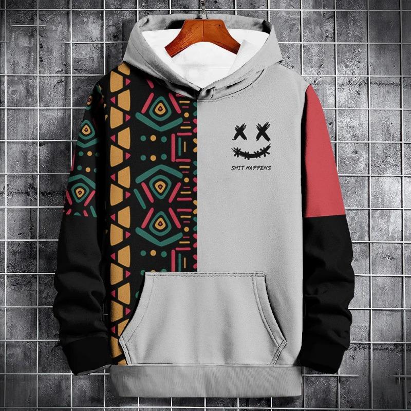 Nuova felpa con cappuccio autunnale per uomo con motivo etnico 3D, stampa patchwork, manica lunga, moda, street, felpa con cappuccio, pullover, maglie oversize
