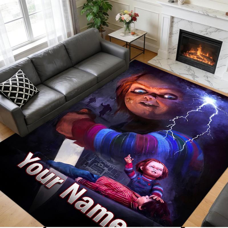 Tappeto in Velluto di Cristallo Testo Nome Personalizzato, Morbido Tappetino Antiscivolo Decorazione per la Casa Gioco per Bambini Chucky Tiffany