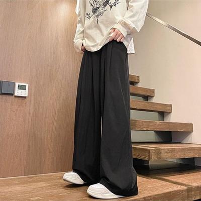 Summer Thin Ice Silk Wide-Leg Yamamoto Pants for Men - Korean Style Loose Casual Athletic Straight-Leg Long Trousers for Students