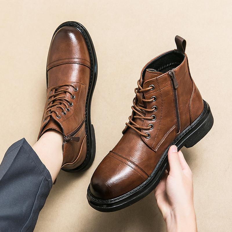 Large Size Autumn and Winter New Men's High-top Martin Boots Casual Fashion Leather Shoes Korean Version of the Trend Big Head Men's Boots