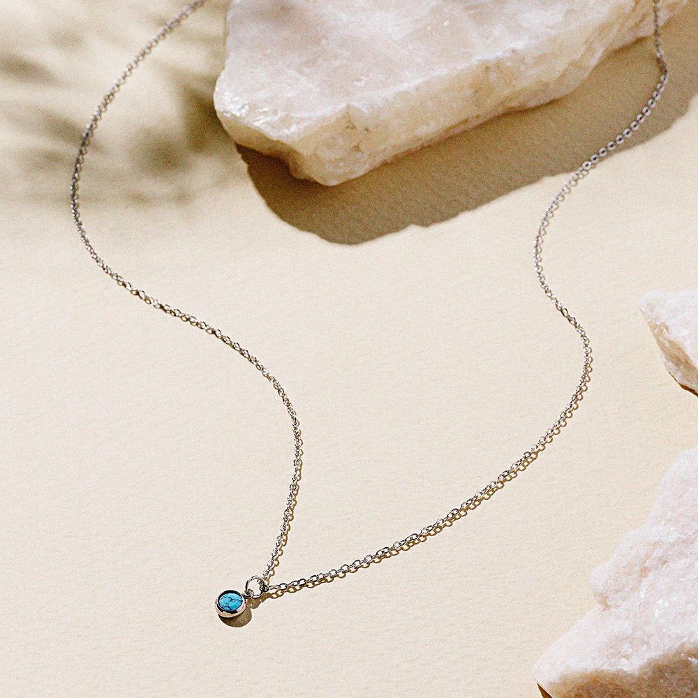 Jbans Classic Minimal Turquoise Pendant Slim Chain Necklace (C2601-An989_Sv)
