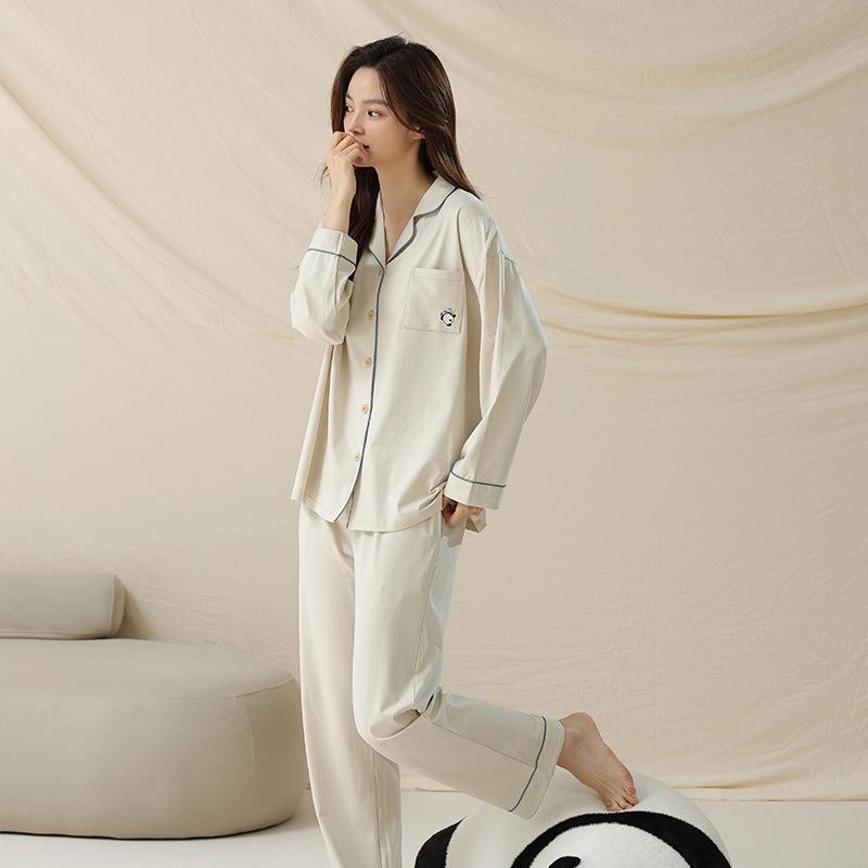 

«Пижамный комплект «Панда» из антибактериального эластичного хлопка – мужской и женский осенний кардиган, повседневная домашняя одежда» M