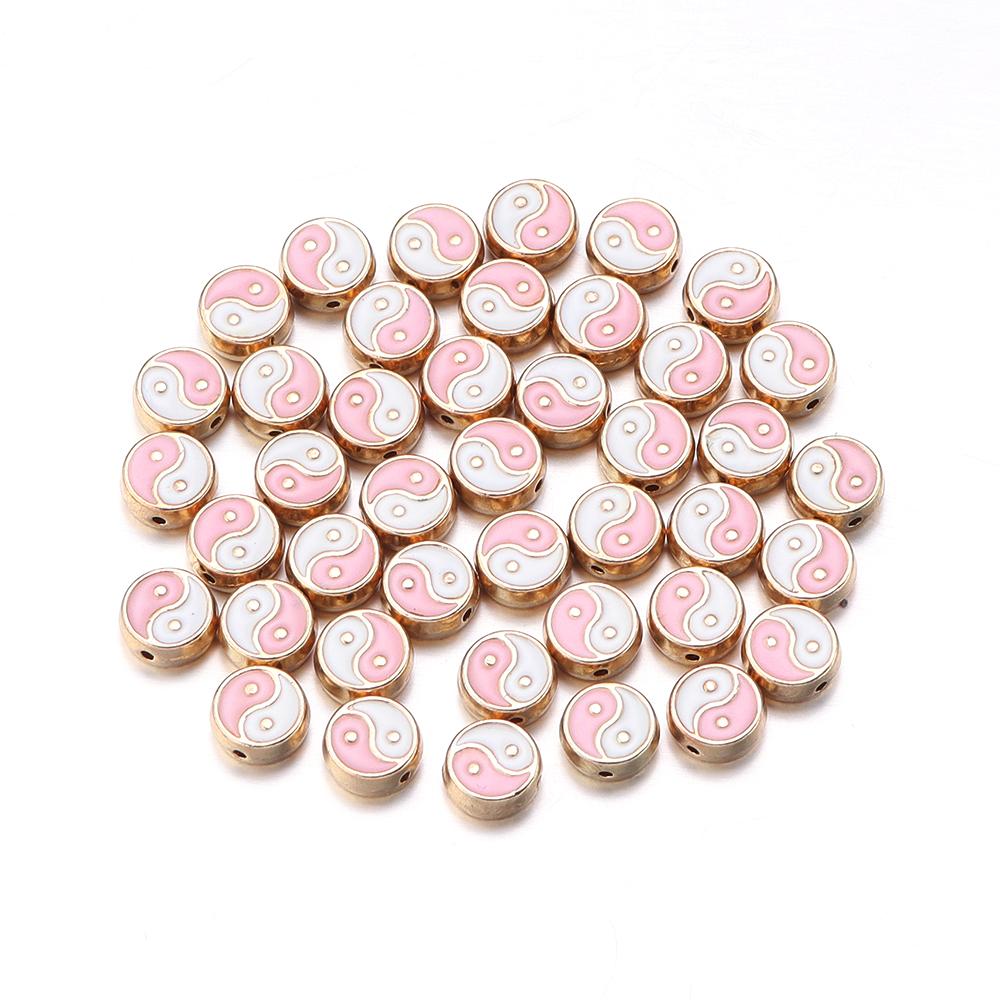 10pcs Double Sides Oil Drip Yinyang Beads for Jewelry Making Round Tai Ji Enamel Beads DIY Bracelet Necklace Loose Spacer Bead