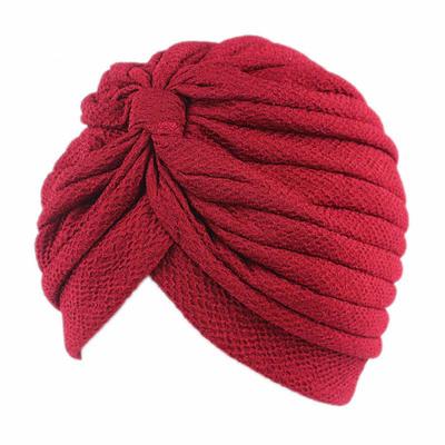 Women's Pleated Ruffle Chemo Knit Tied Turban Cap Muslim Head Scarf Hat Headwrap