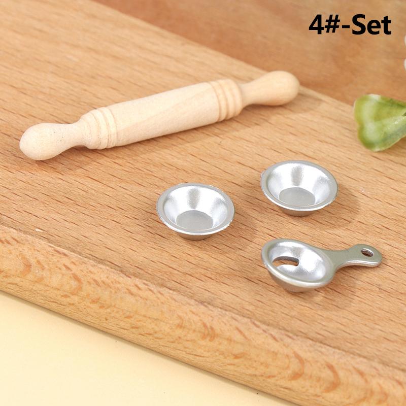 1 Sada 1:12 miniaturních pekařských forem na pečení, pekařské nádobí, hroty na pečení, měřicí lžíce, pekařské nástroje, model kuchyňské dekorace, hračka pro domeček na hraní