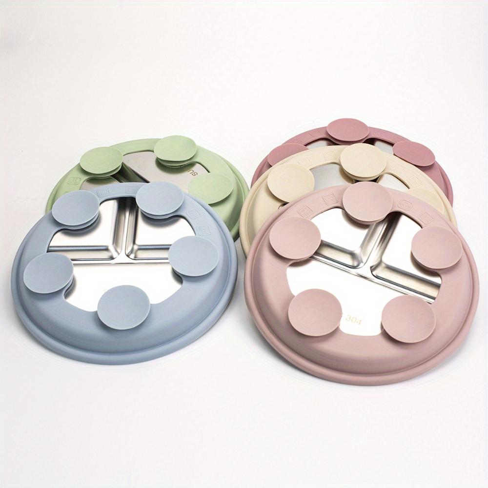 Round 304 Stainless Steel Divided Lunch Box 3 Grids Food Container For Kid Cute 3 Compartments Children's Silicone Dinner Plate