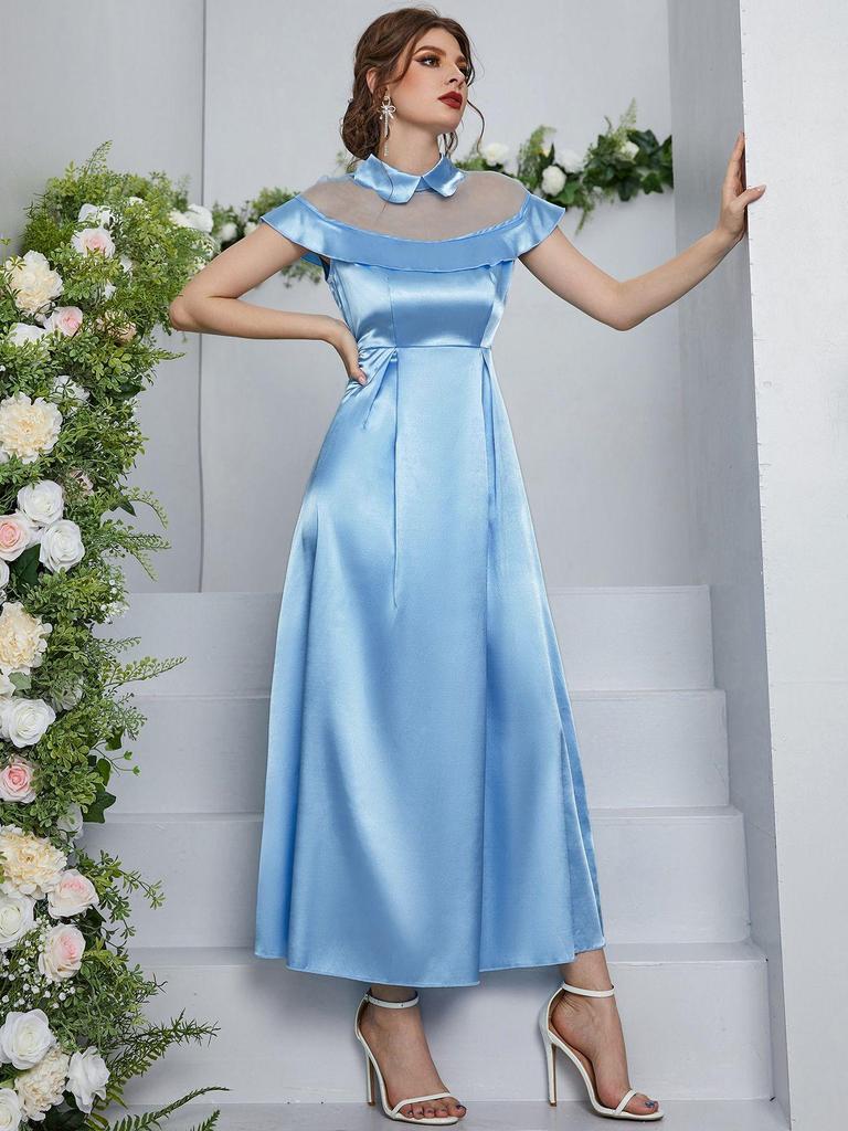 2025 Elegant European/American Women's Mesh Patchwork Sleeveless Dress - Spring/Summer Fashion