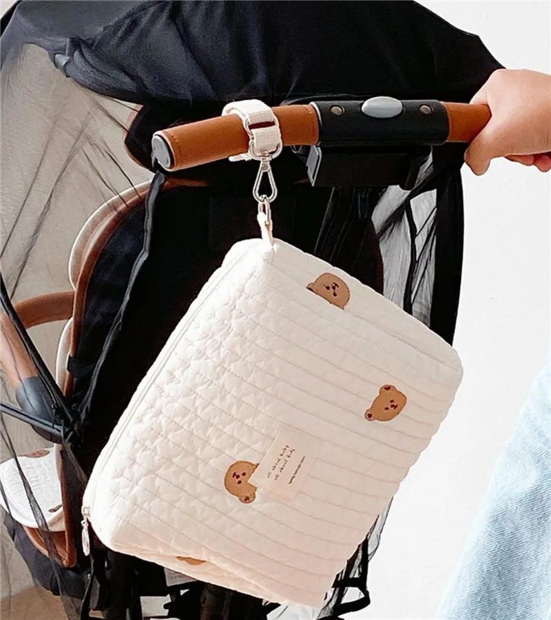 

Cotton Embroidery Diaper Bag with Zipper Portable Reusable Nappy Sanitary Pads Organizer Stroller Handbag for Baby Supplies