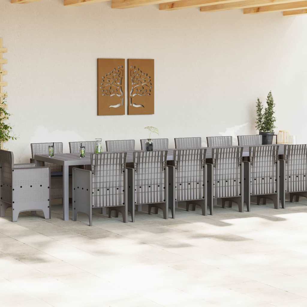 Garden Dining Set with Cushions 17 pcs Light Gray PP