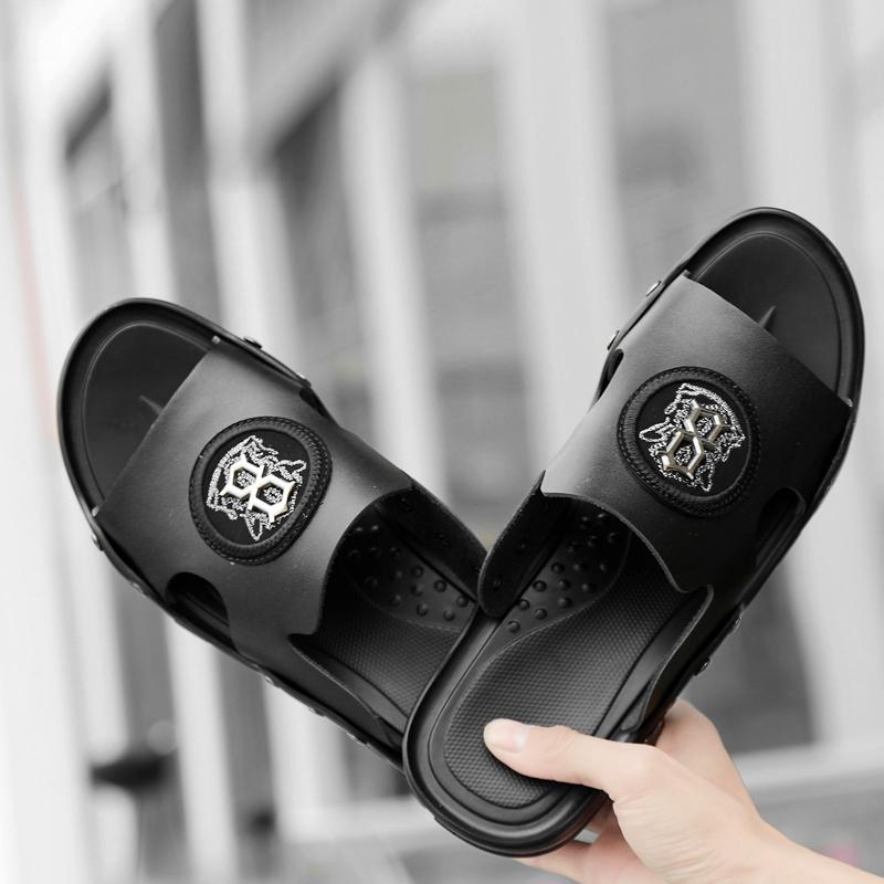 Pánské ploché kožené nazouváky nazouvací sandály velká velikost 50 pantofle vnitřní venkovní letní ležérní boty pro muže pohodlné protiskluzové nošení