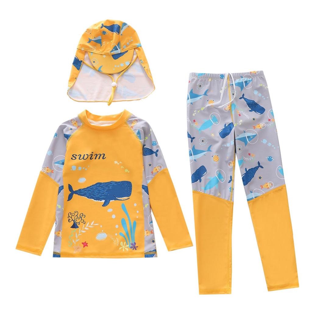 2026 Boys' Sun Protection 3-Piece Swimsuit Set: Long Sleeve, Long Pants, Swim Cap - Sizes S, M, L