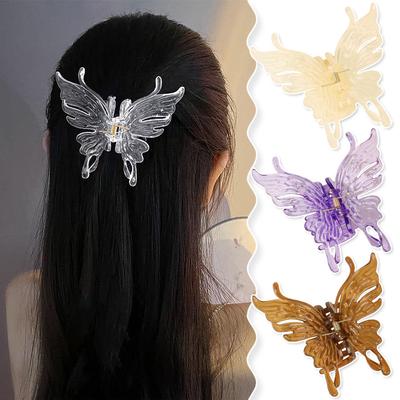 French Hair Clips Retro Butterfly Color Heart Acrylic Back Head Hairclip Hair Accessories Clips Headwear Clip Headdress