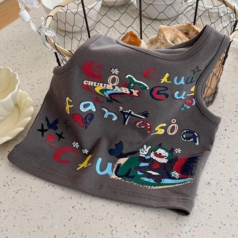 Kids Summer Letter Graffiti Tank Top Boys Girls Thin Fashionable Versatile Camisole