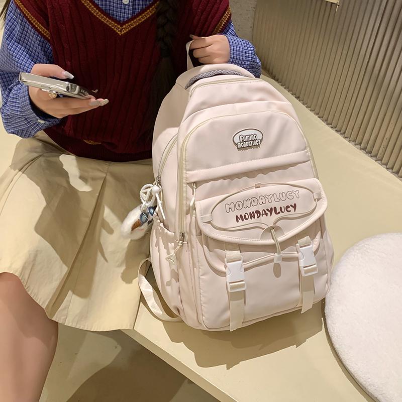 Large Capacity Women's Color Block Backpack Letter Print Student Schoolbag Travel Backpack