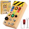 Montessori Wooden Busy Board With Led Light Switches, Sensory Toys Light Switch Fidget Board Travel Toys For Toddler