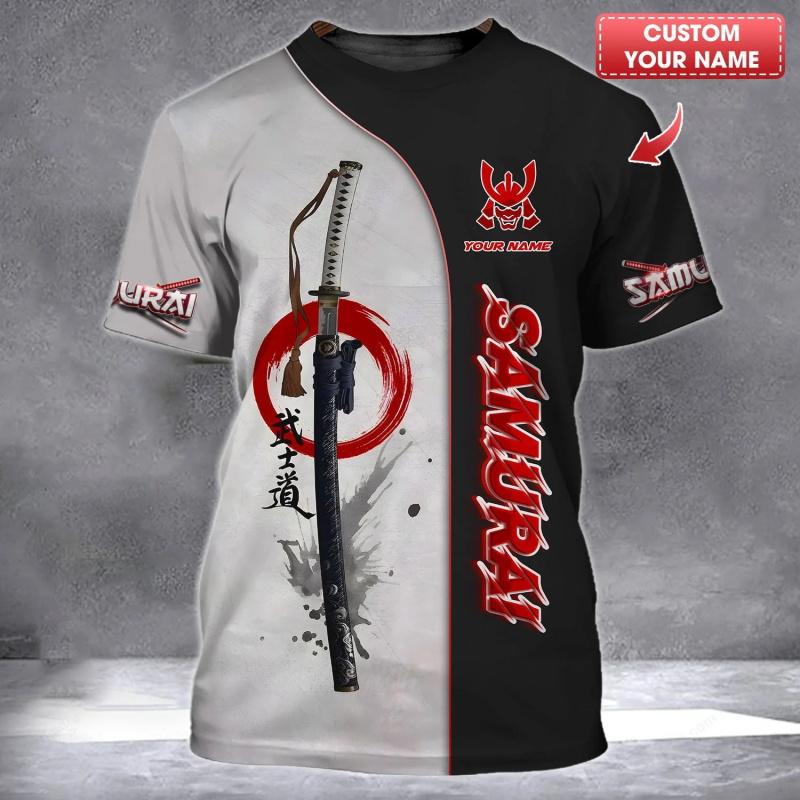 Custom Name Japan Samurai Graphic Tshirt For Men 3D Full Print Short Sleeve Samurai Tee Shirts Tops Gift For Samurai Lovers