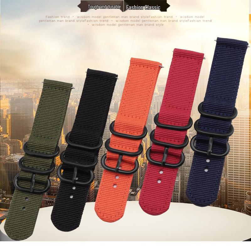 Nylon Three-Ring Buckle Watch Band for Samsung Active 3/4/5 & Huawei S3 - Canvas Woven Wristband