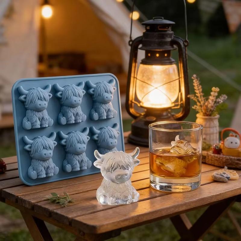 3D Highland Cow Ice Silicone Mold With 6 Compartments For Diy Beef Ice Cubes Is Suitable For Home Kitchens, Bars And As A Tool