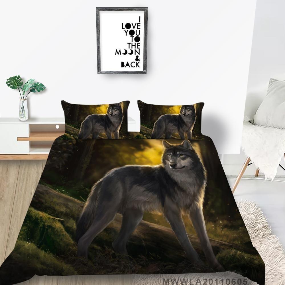 

New Style 3D Wolf Printed King Boy Girl Man Queen Soft Single Bedroom Decoration Newly Fashion Home Bedclothes Duvet Cover Set Gift EU Single 135x200cm