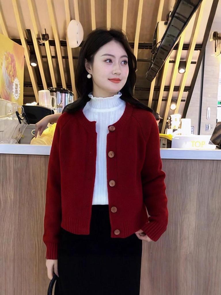 Korean Simple Round Neck Knit Cardigan - Women's Autumn/Winter Loose Soft Sweater Coat